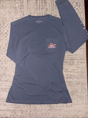 Vineyard Vines Long-Sleeve Pocket Tee in Slate Blue with Logo